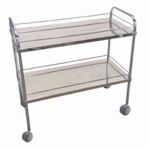Mesa Auxiliar 40 x 60 x 80 com Tampo e Prateleira Inox com Varandas e Rodízios