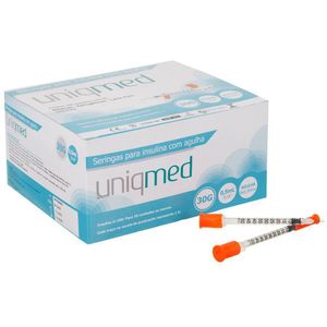 Seringas p/ Insulina c/ Agulha 30G 0,5ml 8mm - Uniqmed - Caixa c/ 100 Unidades