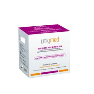 Seringas p/ Insulina c/ Agulha 32G 0,3mL 5mm x 0,23mm - Uniqmed - Caixa c/ 100 Unidades