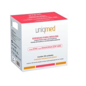 Seringas para insulina c/ Agulha 32G 0,5mL 5mm x 0,23mm - Uniqmed - Caixa c/ 100 Unidades